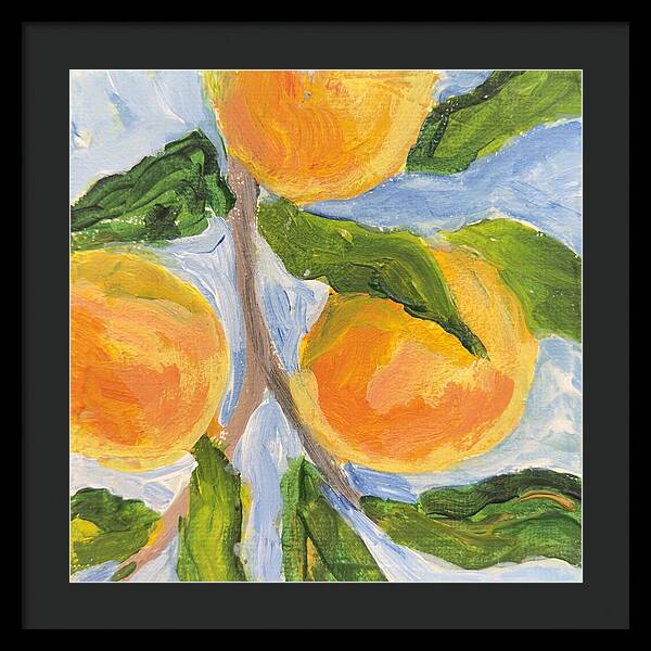 Where the Sun Found Them Peach Branch Framed Print — Black frame, Black mat, 20" x 20"