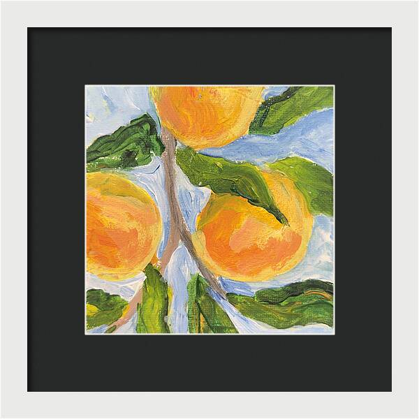 Where the Sun Found Them Peach Branch Framed Print — White frame, Black mat, 8" x 8"