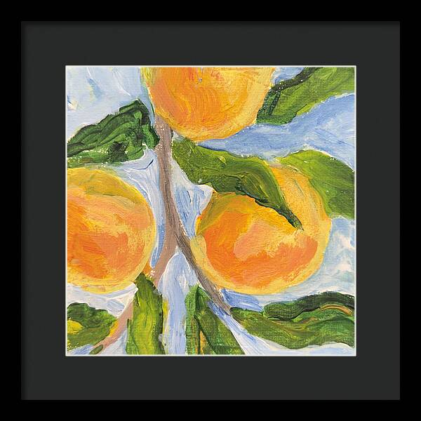 Where the Sun Found Them Peach Branch Framed Print — Black frame, Black mat, 12" x 12"