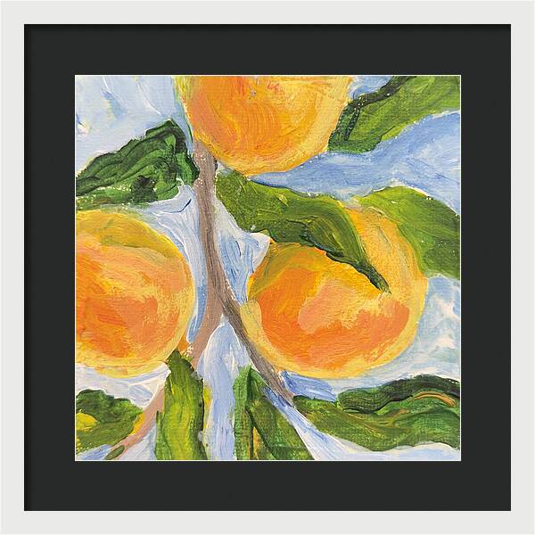 Where the Sun Found Them Peach Branch Framed Print — White frame, Black mat, 14" x 14"