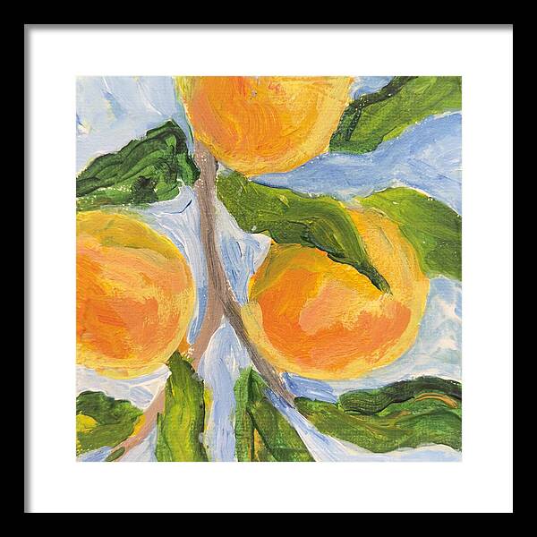 Where the Sun Found Them Peach Branch Framed Print — Black frame, White mat, 14" x 14"