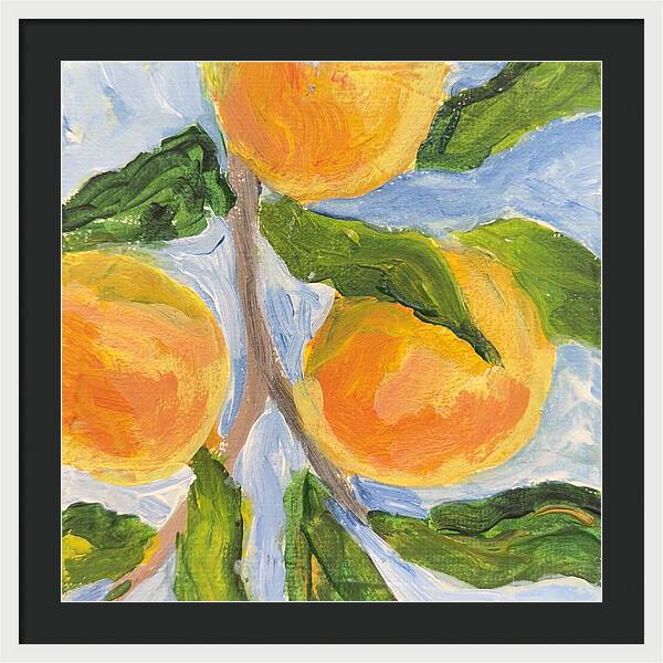 Where the Sun Found Them Peach Branch Framed Print — White frame, Black mat, 24" x 24"