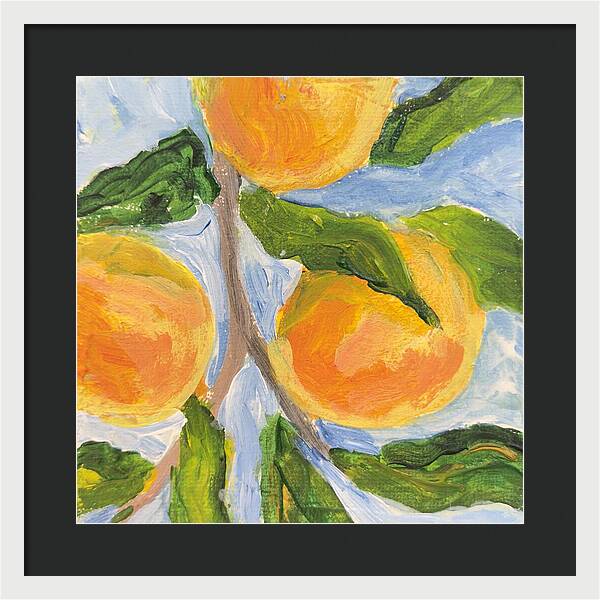 Where the Sun Found Them Peach Branch Framed Print — White frame, Black mat, 16" x 16"