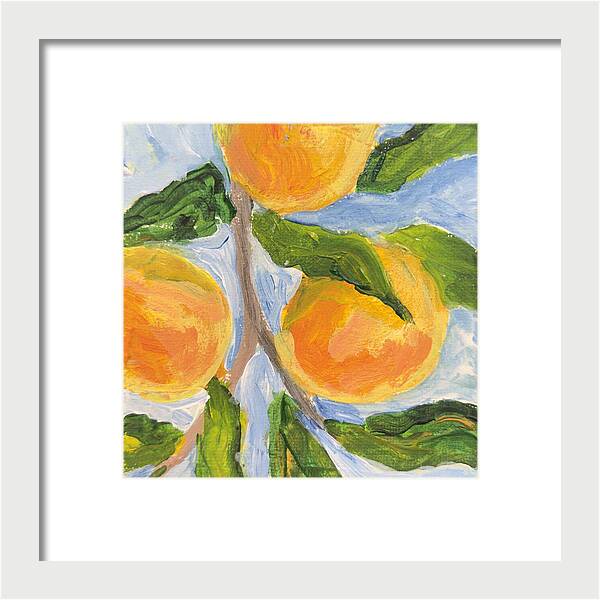 Where the Sun Found Them Peach Branch Framed Print — White frame, White mat, 8" x 8"