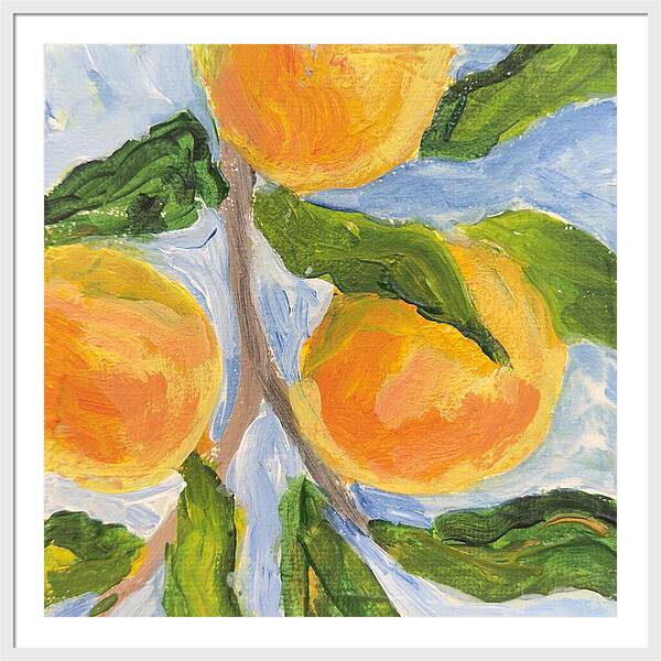 Where the Sun Found Them Peach Branch Framed Print — White frame, White mat, 36" x 36"