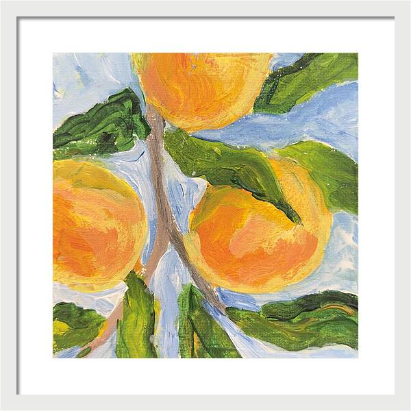 Where the Sun Found Them Peach Branch Framed Print — White frame, White mat, 16" x 16"