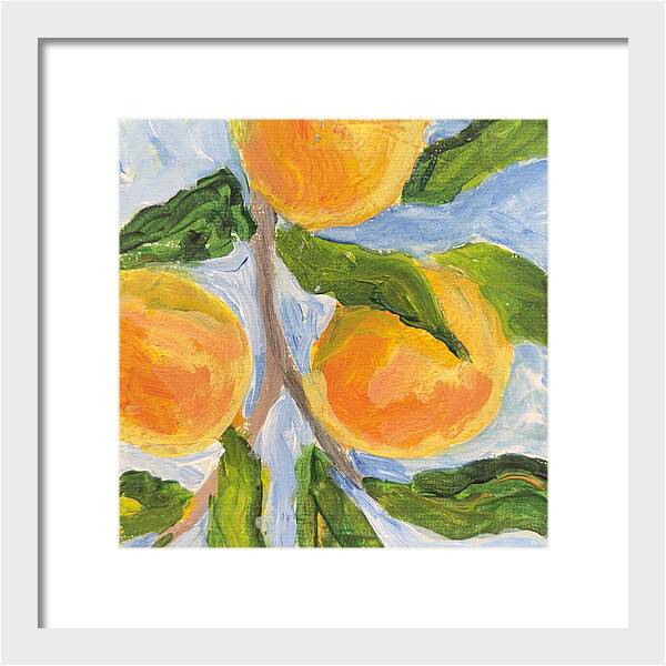 Where the Sun Found Them Peach Branch Framed Print — White frame, White mat, 10" x 10"