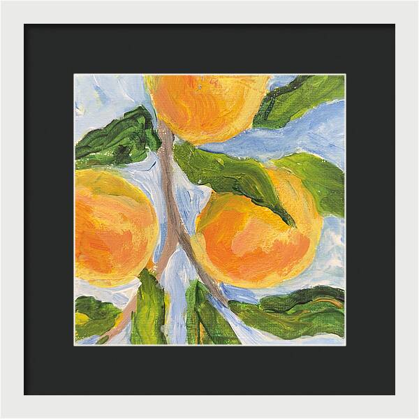 Where the Sun Found Them Peach Branch Framed Print — White frame, Black mat, 10" x 10"