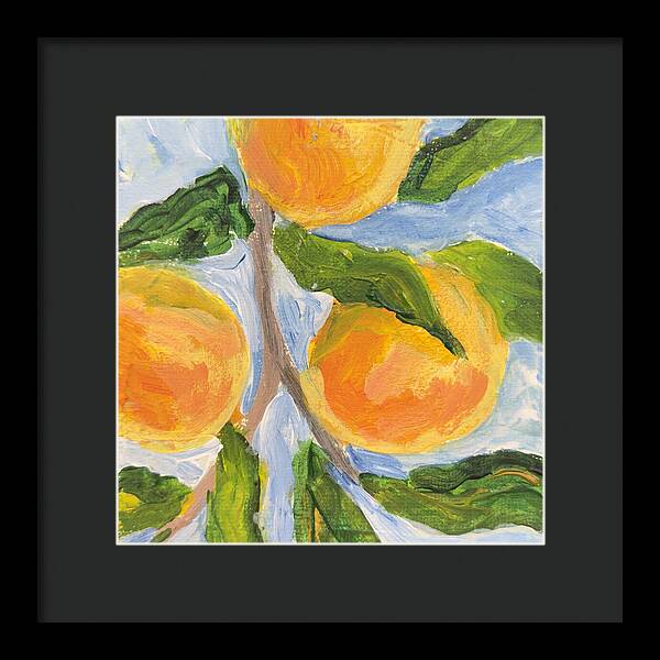 Where the Sun Found Them Peach Branch Framed Print — Black frame, Black mat, 10" x 10"