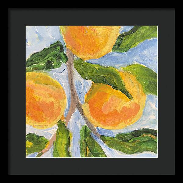 Where the Sun Found Them Peach Branch Framed Print — Black frame, Black mat, 14" x 14"