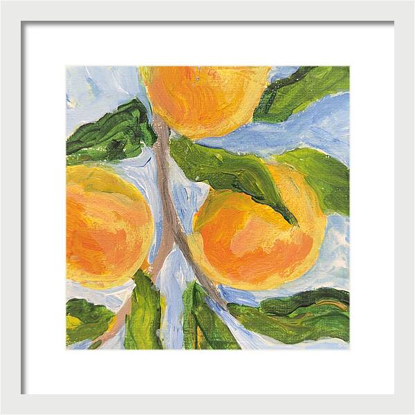 Where the Sun Found Them Peach Branch Framed Print — White frame, White mat, 12" x 12"