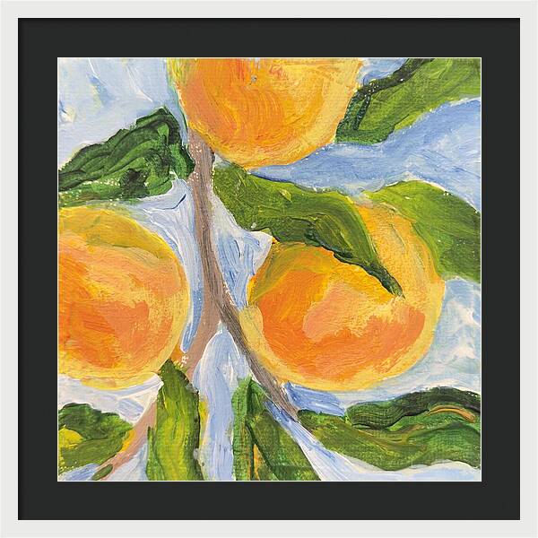 Where the Sun Found Them Peach Branch Framed Print — White frame, Black mat, 20" x 20"