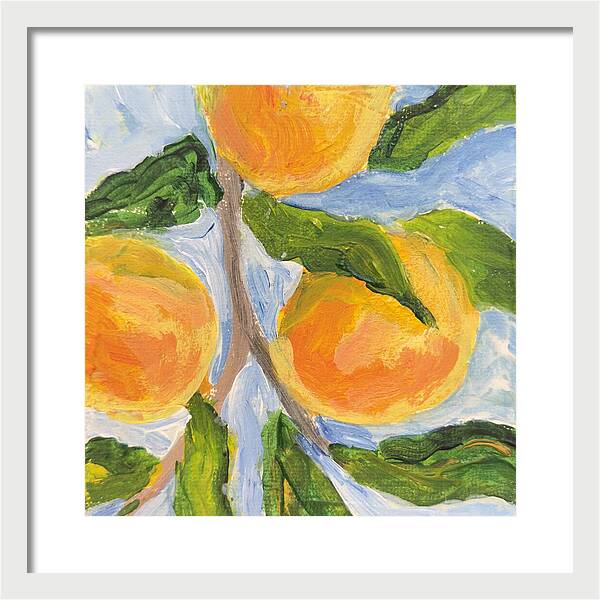 Where the Sun Found Them Peach Branch Framed Print — White frame, White mat, 14" x 14"