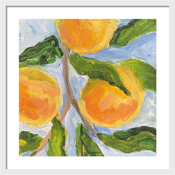 Where the Sun Found Them Peach Branch Framed Print — White frame, White mat, 20" x 20"
