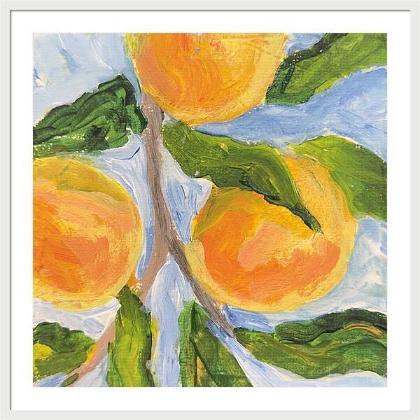 Where the Sun Found Them Peach Branch Framed Print — White frame, White mat, 30" x 30"