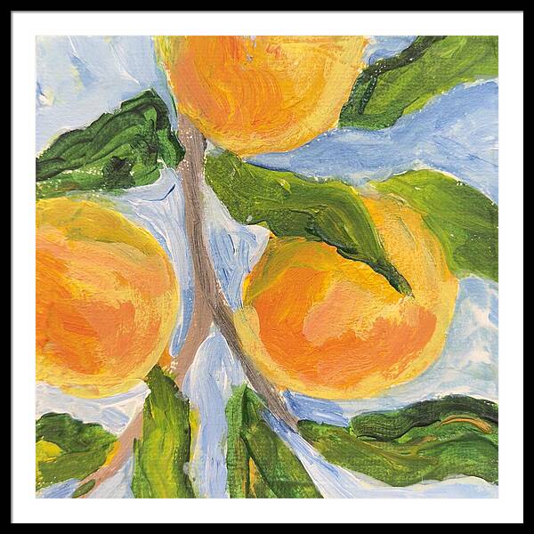 Where the Sun Found Them Peach Branch Framed Print — Black frame, White mat, 36" x 36"